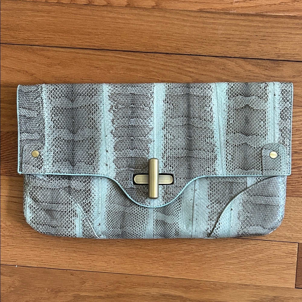 BEIRN- NWT- Authentic Aqua/grey python clutch.